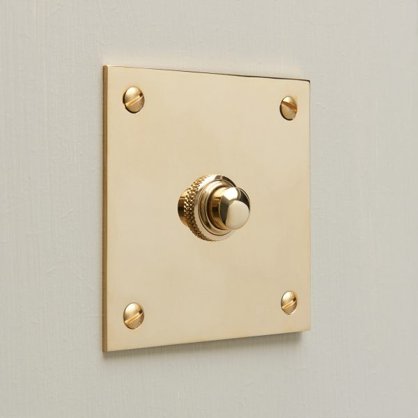 square bell push polished brass