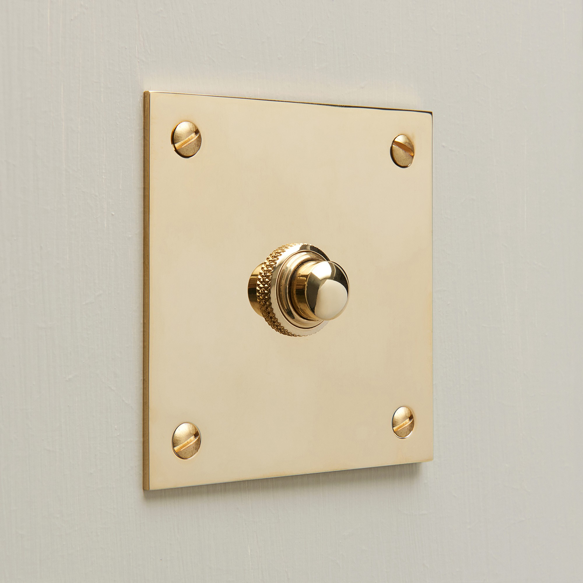 square bell push polished brass
