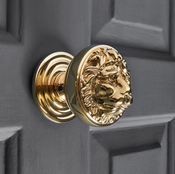 lions head door pull polished brass