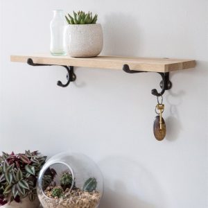 Cast Iron Bracket Shelf - Raw Oak