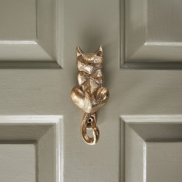 Cat Door Knocker - Polished Brass - Image 4