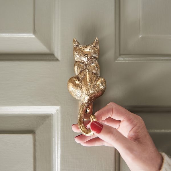 Cat Door Knocker - Polished Brass - Image 2