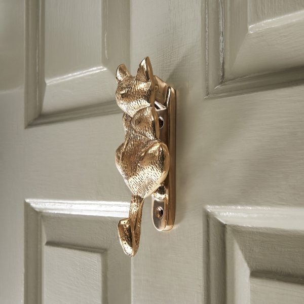 Cat Door Knocker - Polished Brass - Image 3