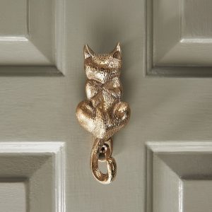 Cat Door Knocker - Polished Brass
