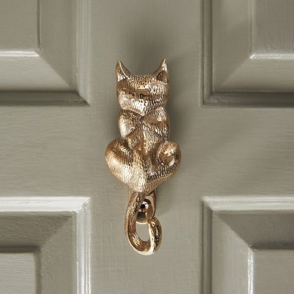 Cat Door Knocker - Polished Brass