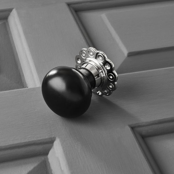 Ebony Bun Door Knobs (Pair) - Nickel Collar & Rose - Image 3