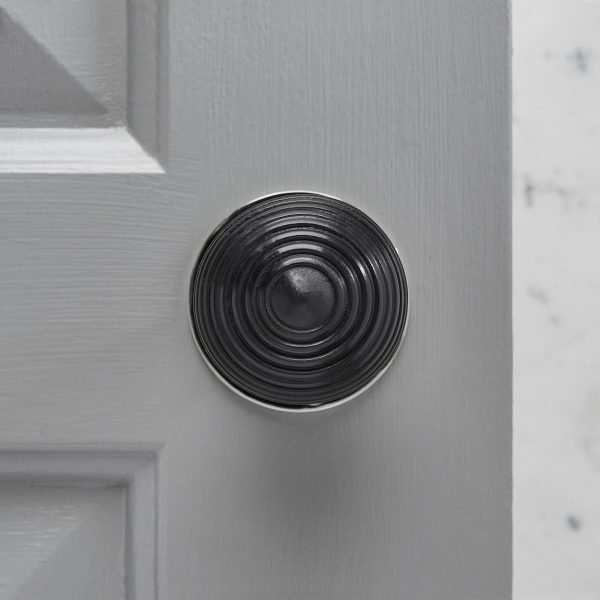 Ebony Wood Beehive Door Knobs (Pair) - Chrome Collar & Rose - Image 2