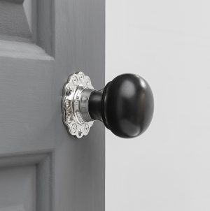 Ebony Bun Door Knobs (Pair) - Nickel Collar & Rose