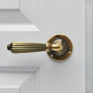 Reeded Lever Handle (Pair) - Aged Brass