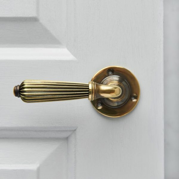 Reeded Lever Handle (Pair) - Aged Brass