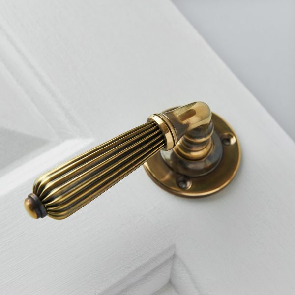Reeded Lever Handle (Pair) - Aged Brass - Image 3