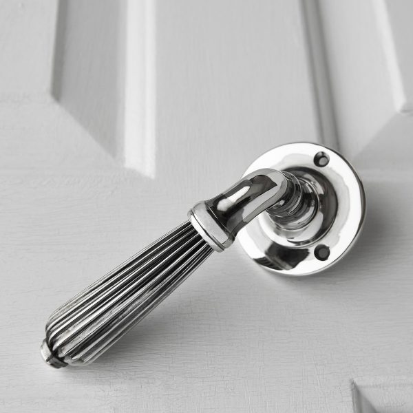 Reeded Lever Handle (Pair) - Aged Nickel - Image 3