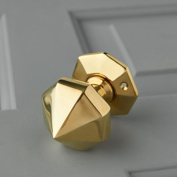 Pointed Octagonal Door Knobs (Pair) - Brass - Image 3