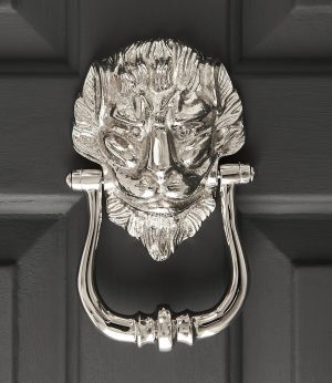 Large Lions Head Door Knocker - Polished Nickel