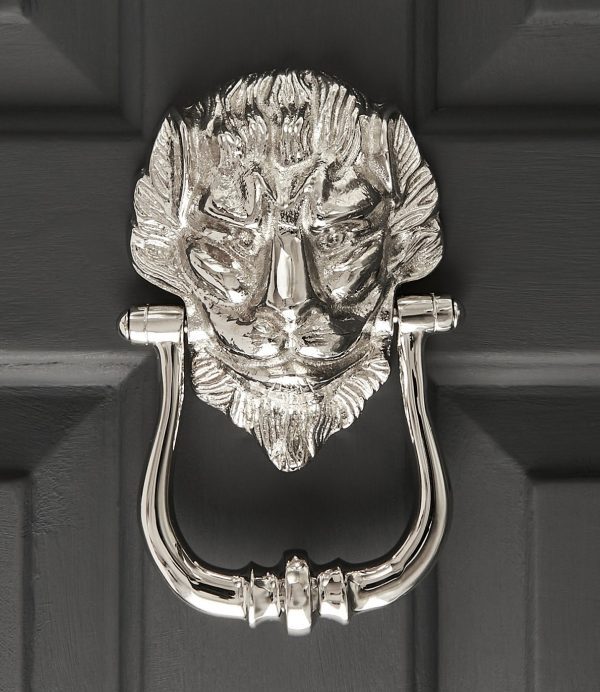 Large Lions Head Door Knocker - Polished Nickel