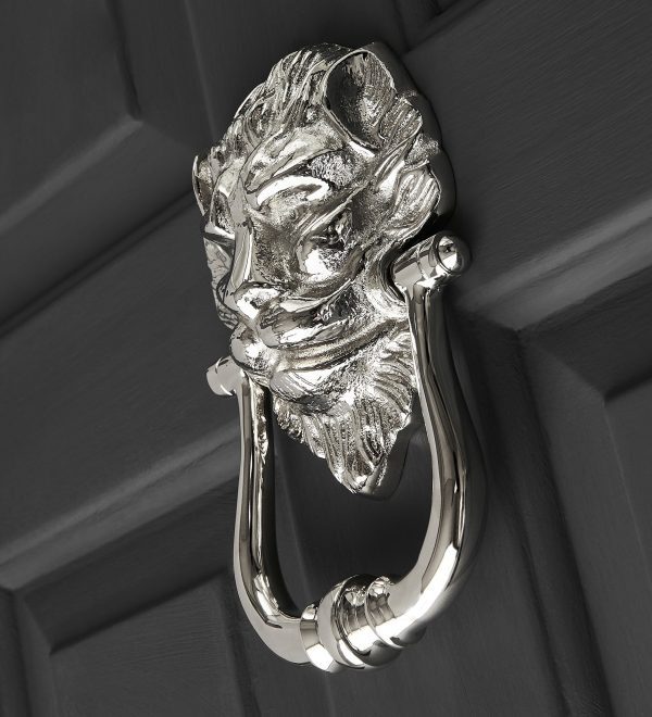 Large Lions Head Door Knocker - Polished Nickel - Image 2