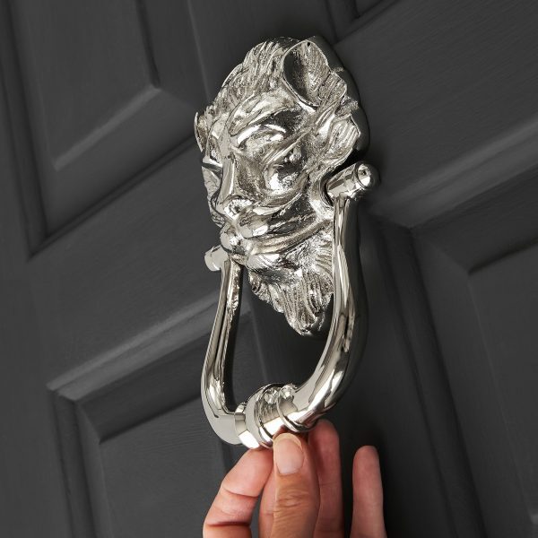 Large Lions Head Door Knocker - Polished Nickel - Image 4
