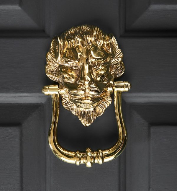 Large Lions Head Door Knocker - Polished Brass - Image 2