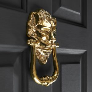 Large Lions Head Door Knocker - Polished Brass