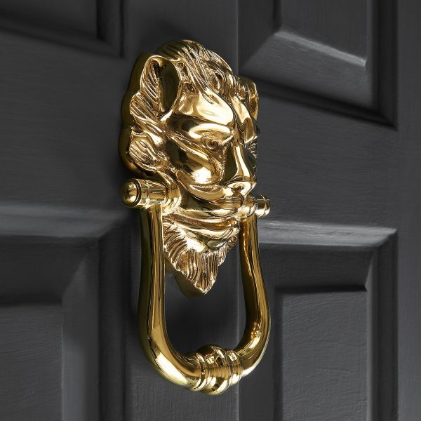 Large Lions Head Door Knocker - Polished Brass