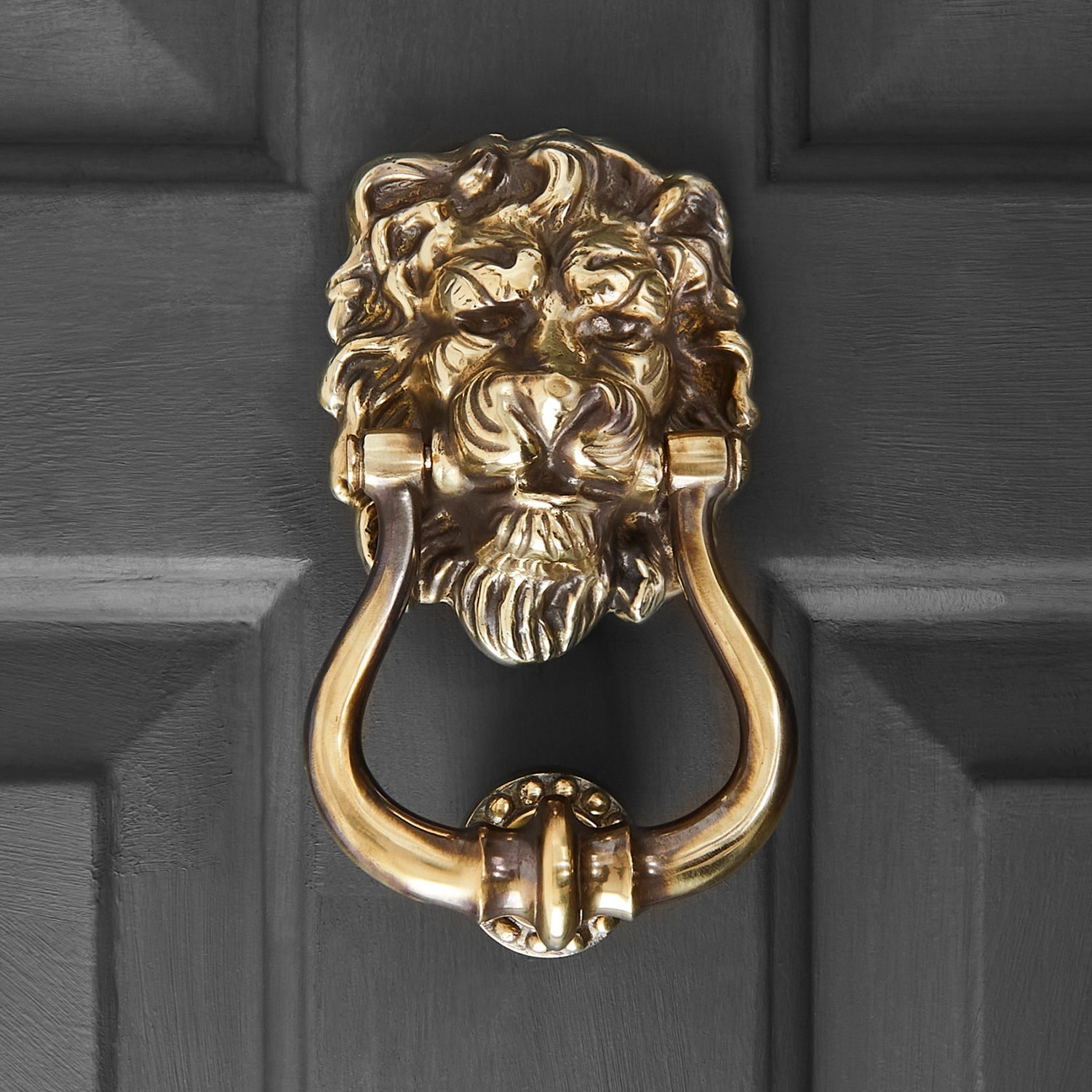 Lions Head Door Knocker in Aged Brass
