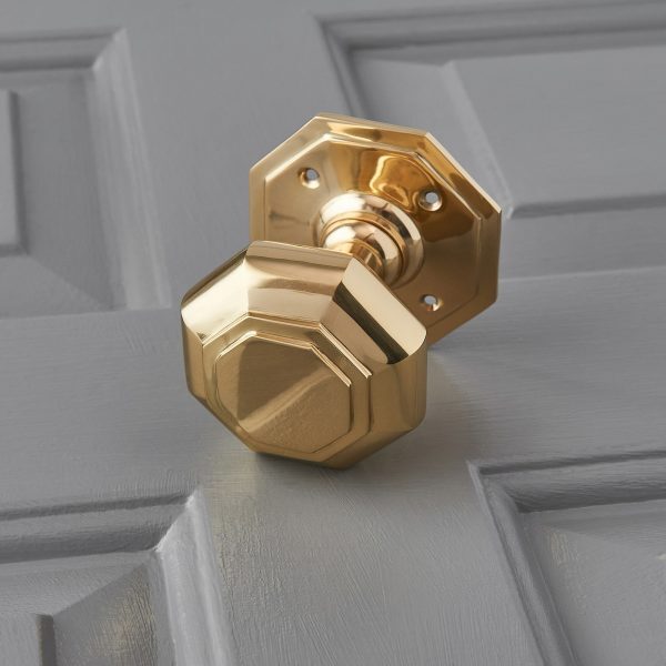 Octagonal Door Knobs (Pair) - Brass - Image 2