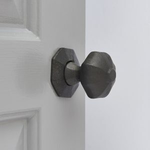 Octagonal Forged Door Knobs (Pair) - Black Waxed (Internal/External)