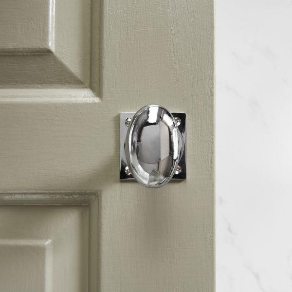 Oval Door Knob On Square Back Plate (Pair) - Polished Chrome - Image 2