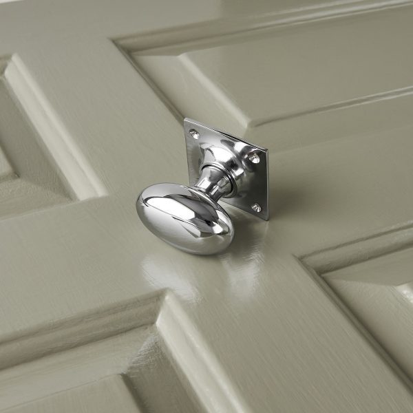 Oval Door Knob On Square Back Plate (Pair) - Polished Chrome - Image 3