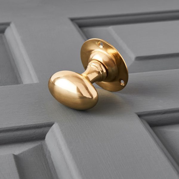 Oval Door Knobs (Pair) - Polished Brass - Image 3