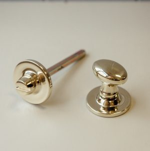 Oval Knob Turn and Release on Plain Rose - Polished Brass