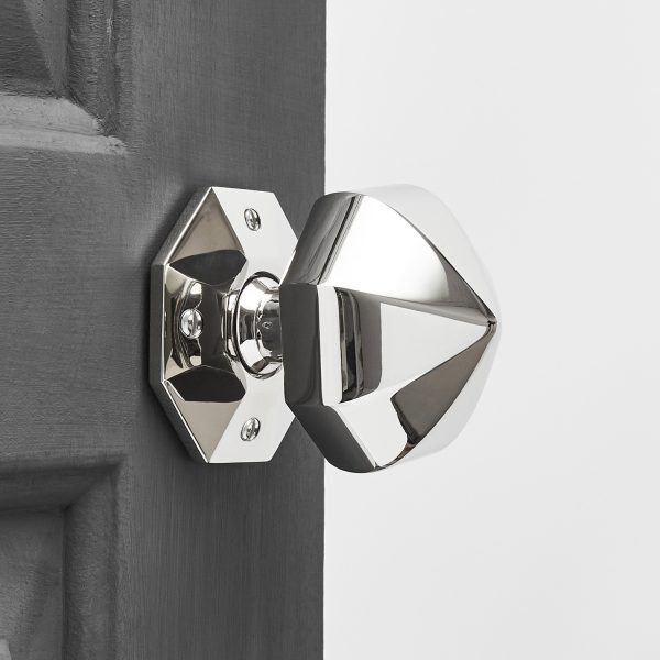 Pointed Octagonal Door Knobs (Pair) - Polished Nickel