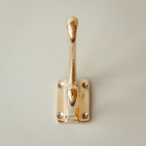 Hat and Coat Hook - Rectangular Base - Brass - Image 2