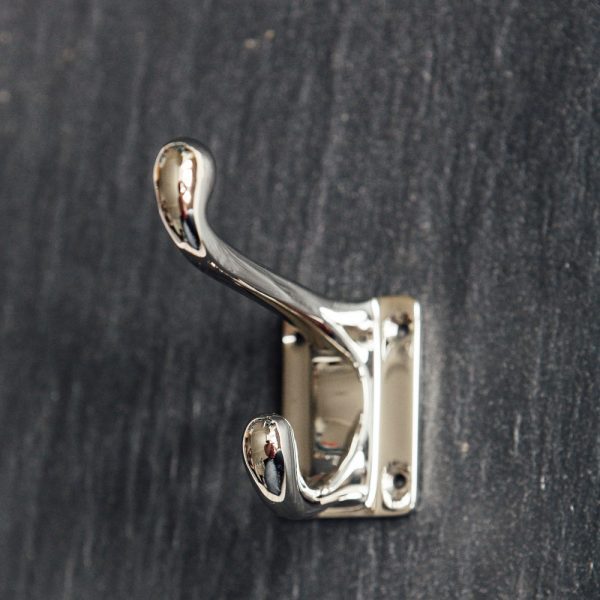 Hat and Coat Hook - Rectangular Base - Polished Nickel