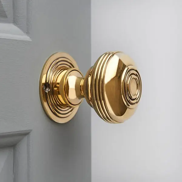 Regency Style Large Door Knobs (Pair) - Polished Brass