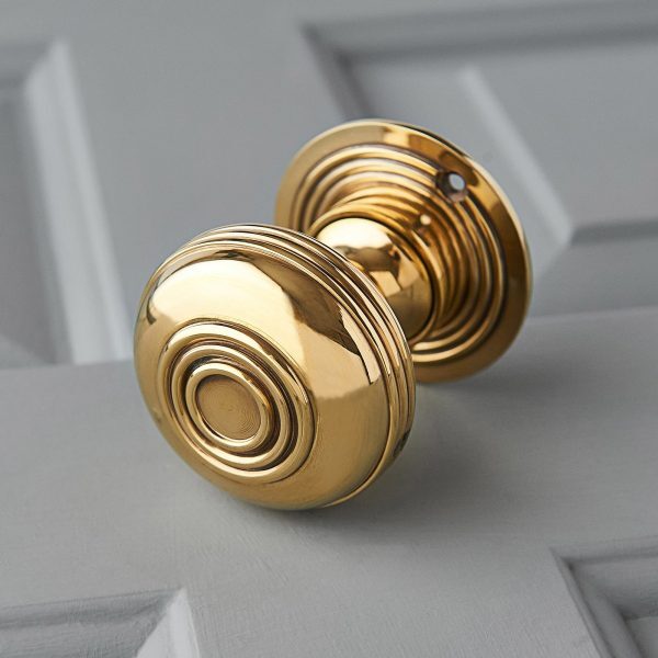 Regency Style Large Door Knobs (Pair) - Polished Brass - Image 2