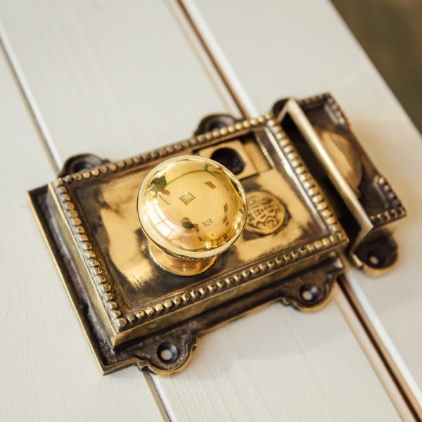 Beaded Regency-Style Rim Latch - Aged Brass - Image 2
