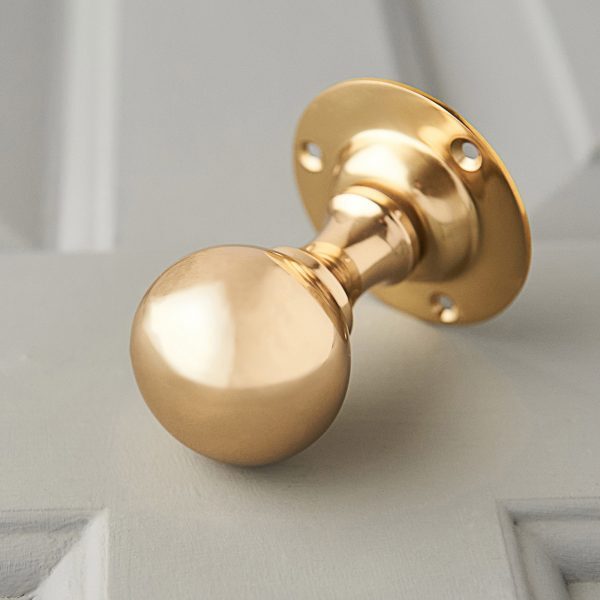Round Door Knobs (Pair) - Polished Brass - Image 3