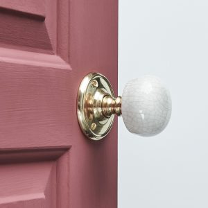 Crackled Porcelain Door Knobs (Pair) - Brass Collar & Backplate