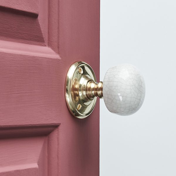 Crackled Porcelain Door Knobs (Pair) - Brass Collar & Backplate