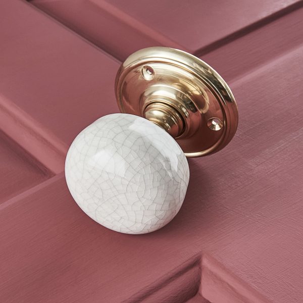 Crackled Porcelain Door Knobs (Pair) - Brass Collar & Backplate - Image 3