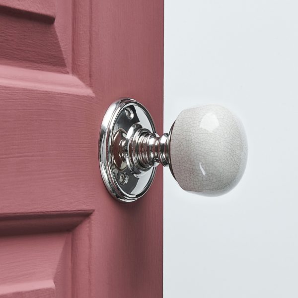 Crackled Porcelain Door Knobs (Pair) - Nickel Collar & Backplate