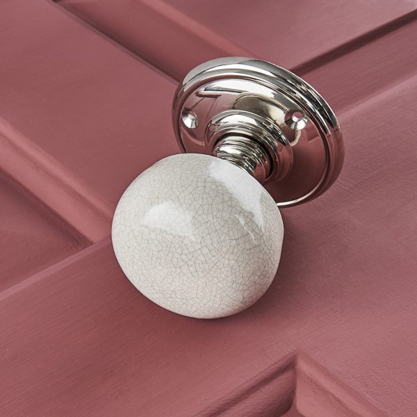 Crackled Porcelain Door Knobs (Pair) - Nickel Collar & Backplate - Image 3