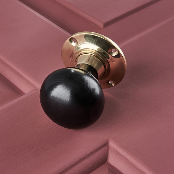 Ebony Cottage Door Knobs (Pair) - Brass Collar & Rose - Image 3
