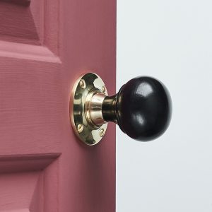 Ebony Cottage Door Knobs (Pair) - Brass Collar & Rose