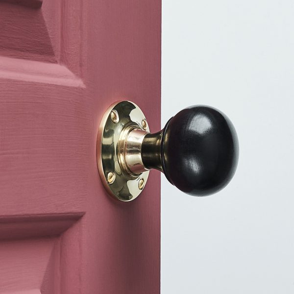 Ebony Cottage Door Knobs (Pair) - Brass Collar & Rose