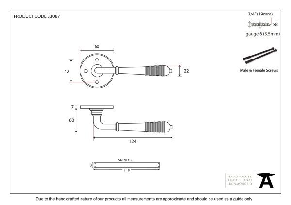 Reeded Lever on Rose (Pair) - Aged Brass - Image 2