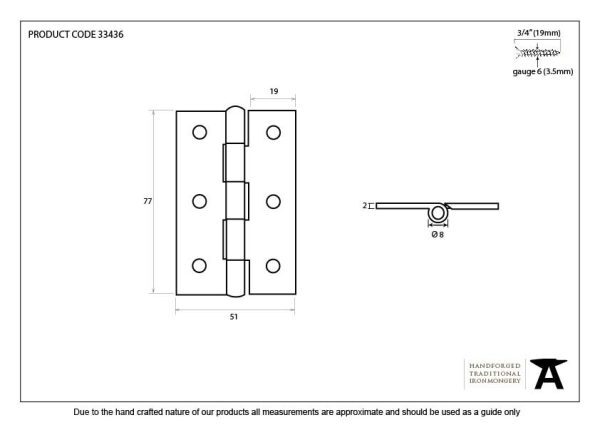 3" Butt Hinge (pair) - Beeswax - Image 3