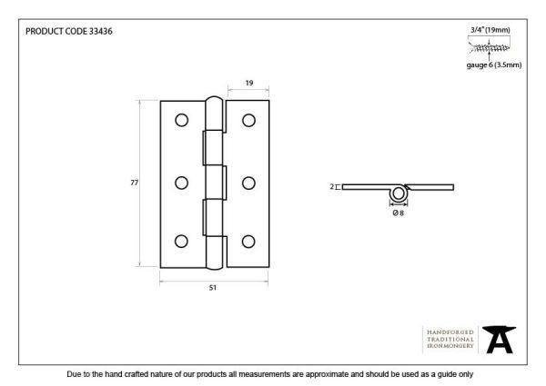 3" Butt Hinge (pair) - Beeswax - Image 4