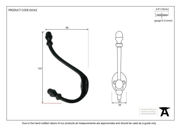 Hat & Coat Hook (6 1/2'' ) - Black - Image 2